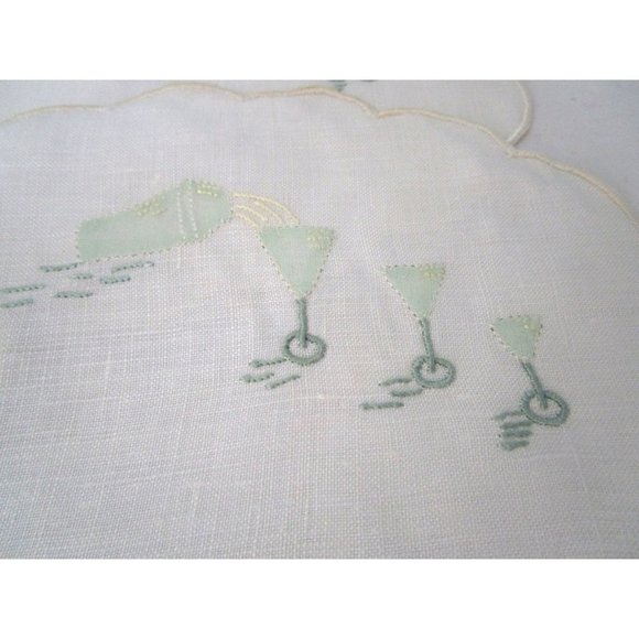 Vintage Martini Shaker Artist Palette Cocktail Napkin Applique Embroidery GUC - Picture 3 of 16